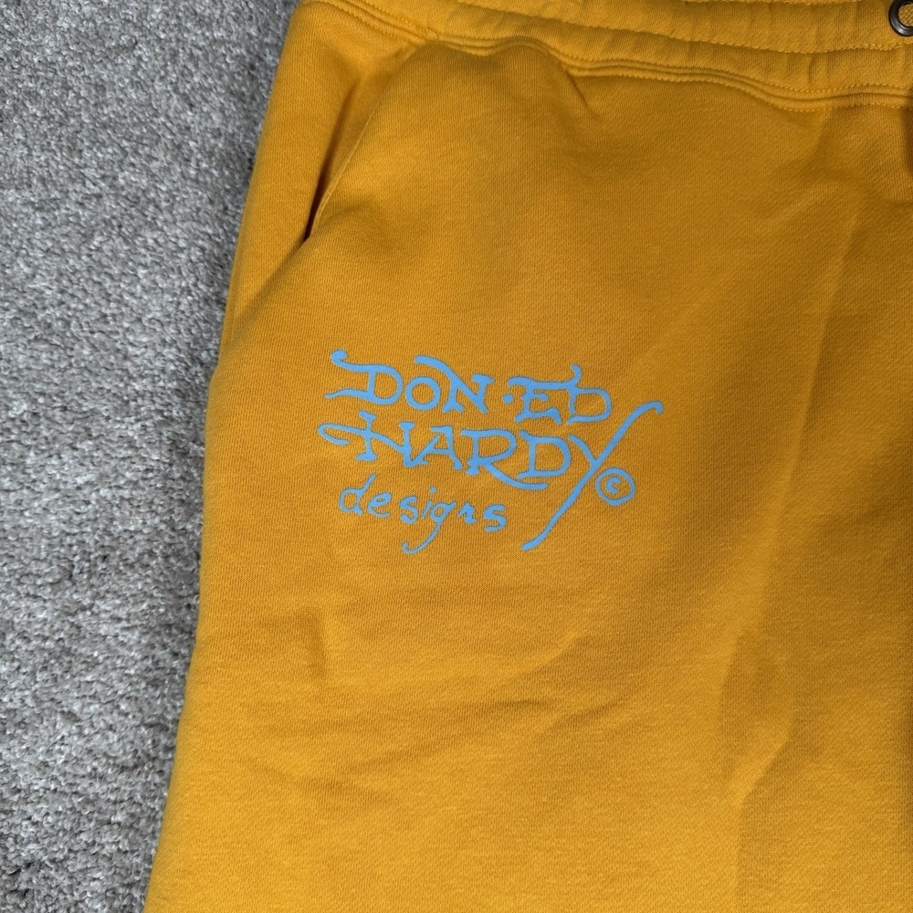 Ed Hardy Mustard Yellow Wide Leg Sweatpants with Butterfly Graphics - Picture 4 of 10